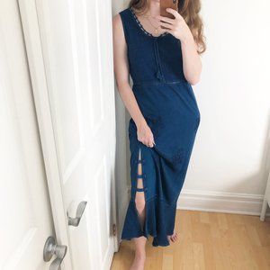 Vintage Bohemian Embroidered Lagenlook Maxi Dress